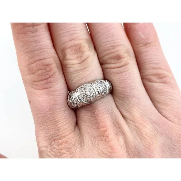 SOLD Domed Sterling Silver Pave Set Vintage Multi Gemstone Cluster Ring - sz 7 - Picture 9 of 10